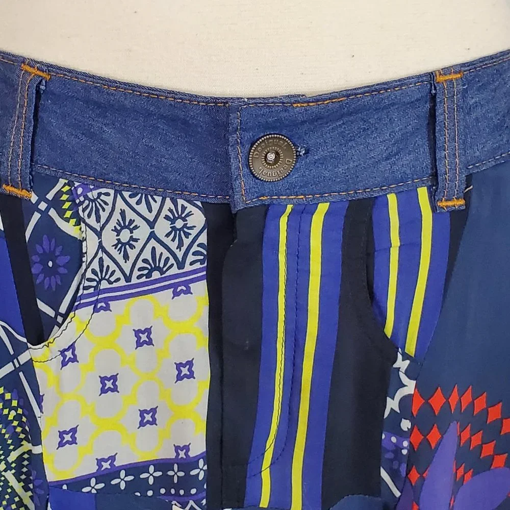 DESIGUAL Blue Patchwork Flare Skirt 40/6 EUC - Picture 5 of 9